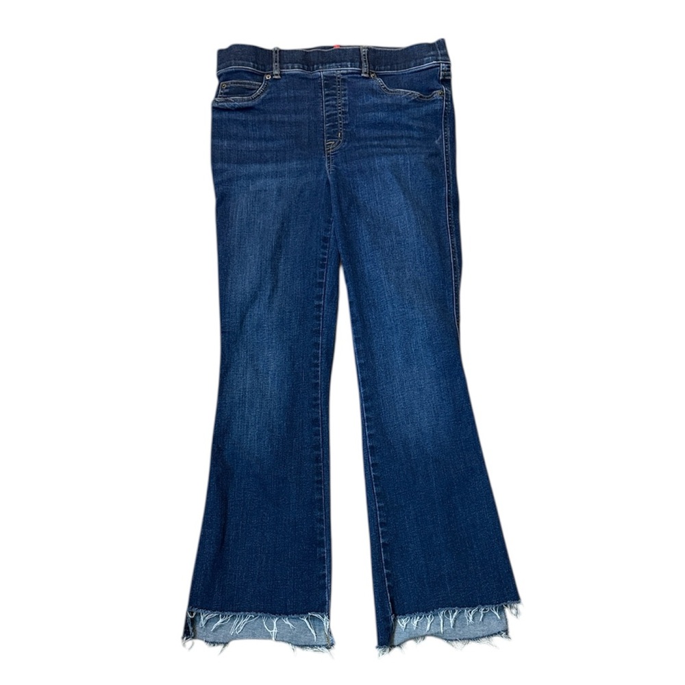 SPANX Dark Blue Flare Pull On Stretch Jeans with Frayed Hem Size Medium